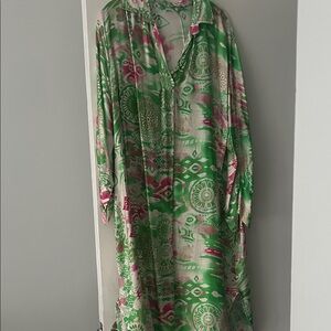 Green and Pink Patterned Kaftan